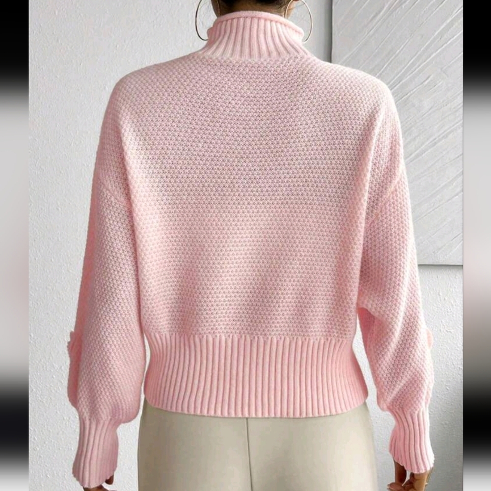 Floral Applique Crew Neck Casual Pullover Sweater - Picture 2 of 6